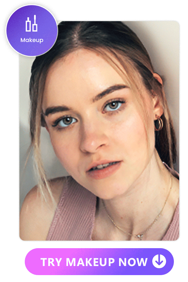 the original photo of a girl and the photo applied with makeup filter with makeup feature icon of Vivid Glam